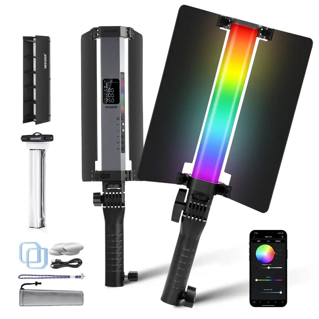 Luz LED RGB Neewer RGB1 con Barndoors y Control APP