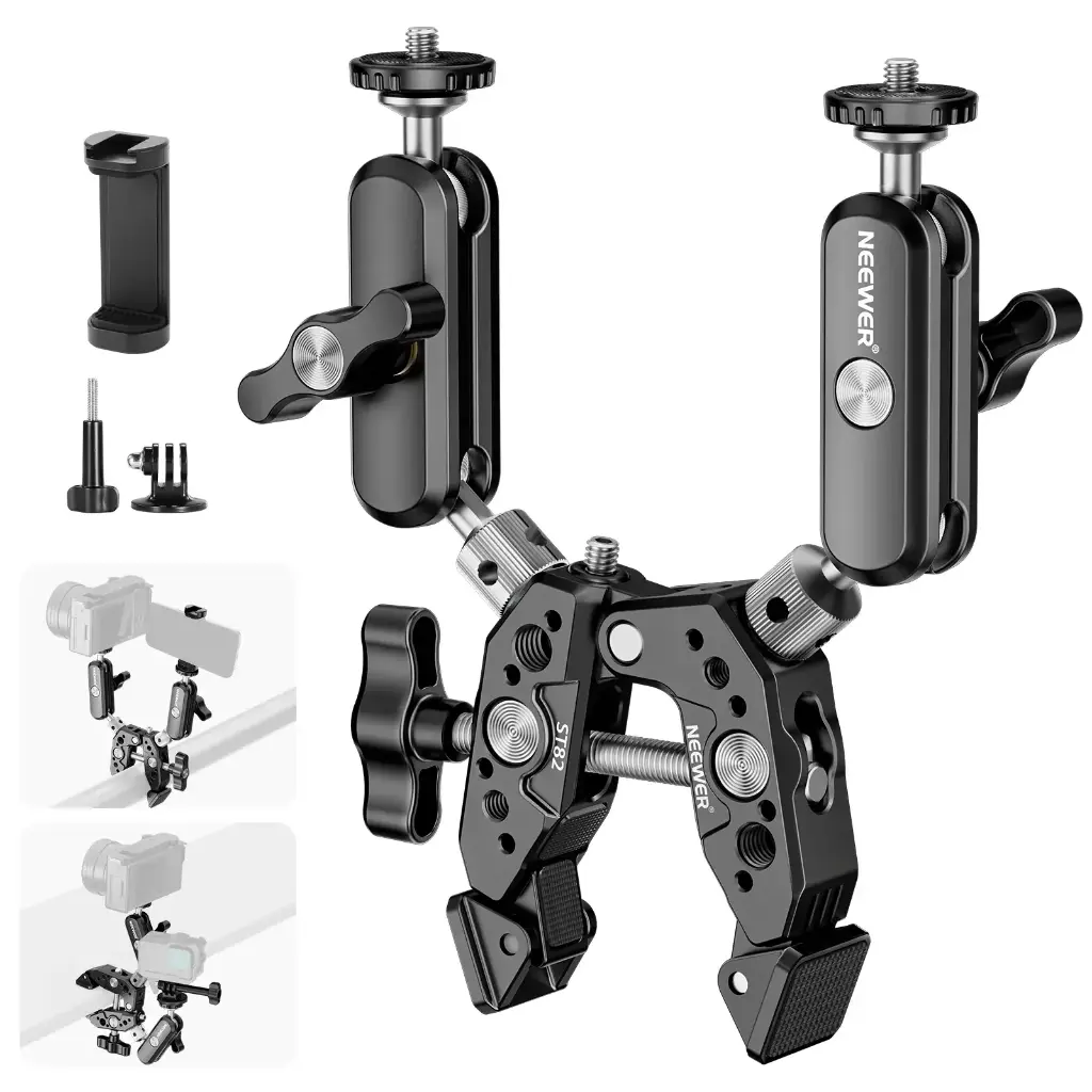Super Clamp Neewer con 2 Brazos Mágicos de Bola 360°
