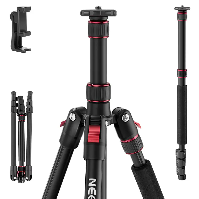 [10106119] Trípode de Doble Eje Central de 71 Pulgadas con Clip para Teléfono Neewer Basics